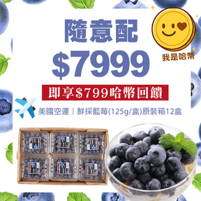 HUG隨意配（購買NT$7999，即得$799哈幣回饋）+贈美國空運生鮮藍莓(125g/盒)/12盒裝