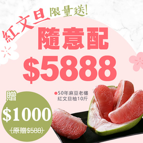 【限量10名】HUG 隨意配（購買NT$5888，即得$1000哈幣回饋）加贈50年麻豆老欉紅文旦柚10斤(約4-8入)/盒