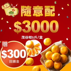 HUG隨意配（購買NT$3000，即得$300哈幣回饋）加贈台灣茂谷柑5斤/盒