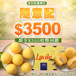 【連假限量送】HUG 隨意配（購買NT$3500，即得$350哈幣回饋）+贈智利黃金李3.3kg/原裝箱